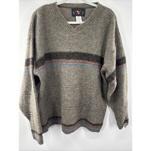 American Portrait Sweater Vintage Wool Long Sleeve‎ V-Neck Stripe Brown Men's L